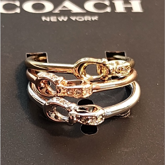 Coach Signature “C” Tri-Tone Polished Pave Ring Set of 3 sz 7 - Picture 2 of 7